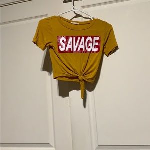 Crop top “savage” mustard color